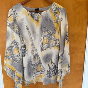Due per Due 100% silk vintage blouse size 14 Paris themed